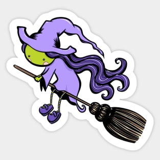 Cute Witch on Broom Sticker